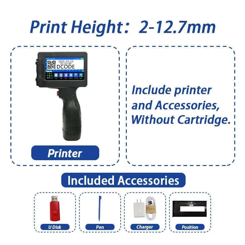 Handheld Inkjet Printer for QR Codes, Barcodes, Dates & Logos-with 1 ink / AU Plug