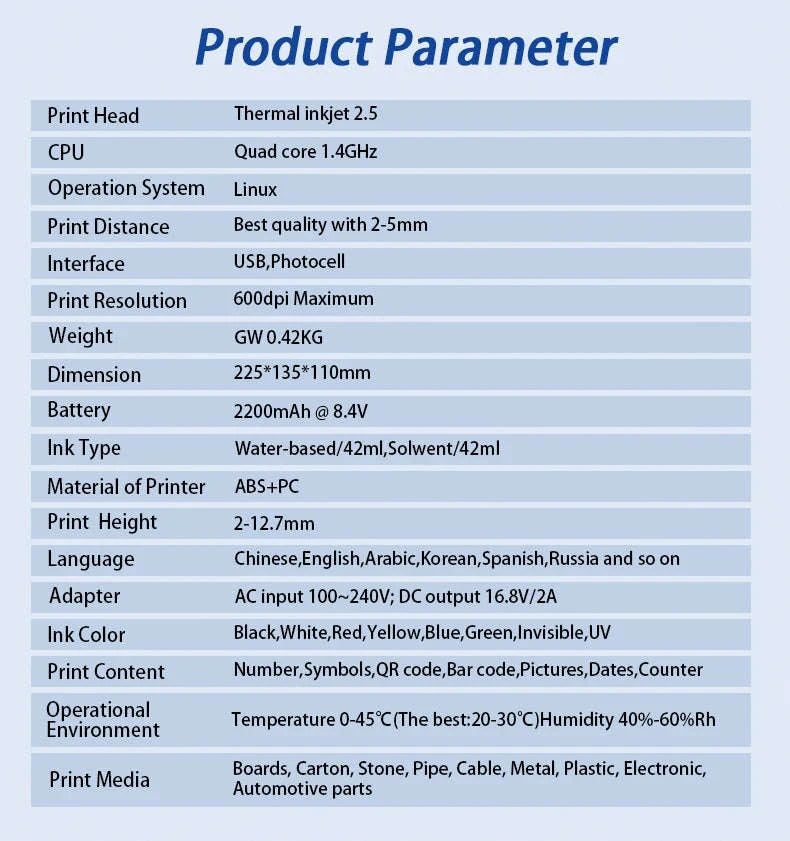 Handheld Inkjet Printer for QR Codes, Barcodes, Dates & Logos-with 1 ink / AU Plug
