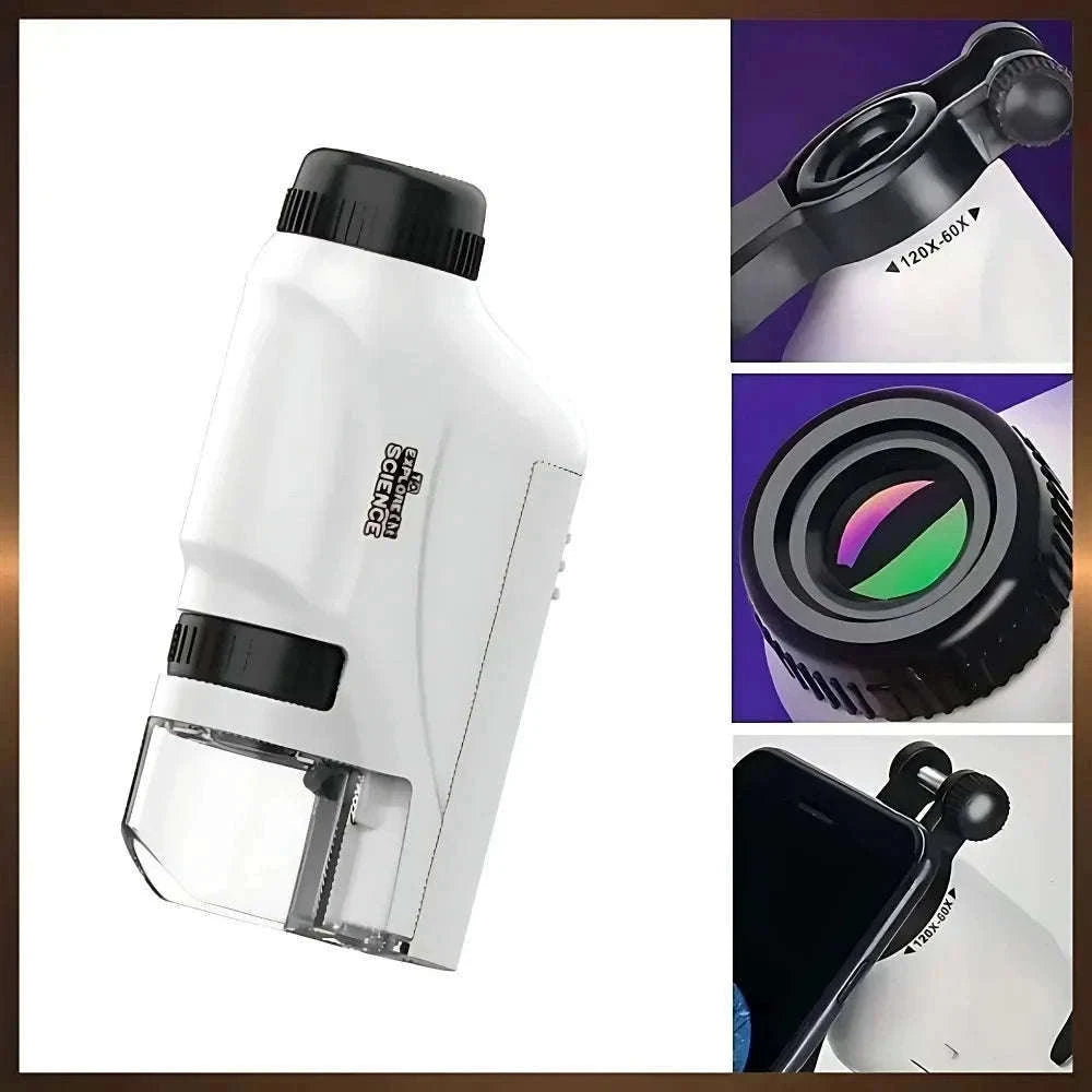 Handheld Microscope 60–120x with LED Light for Kids and Curiosity-White