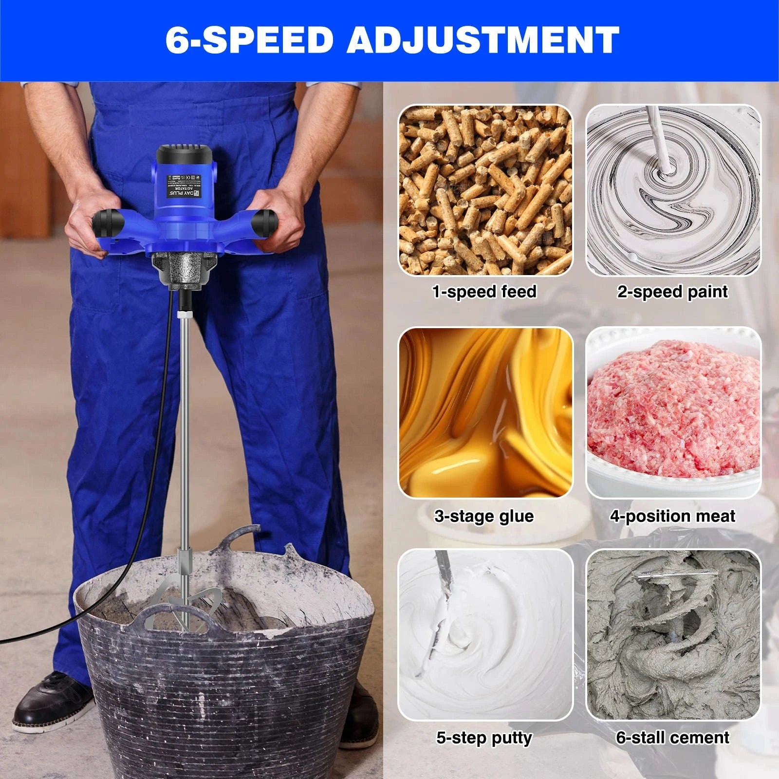 Handheld Paint Concrete Mixer Machine with Adjustable 6-Speed Paddle-Orange / GERMANY