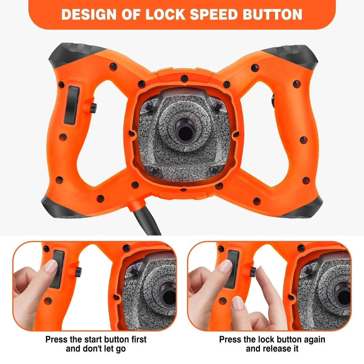Handheld Paint Concrete Mixer with Adjustable 6-Speed Control-Orange / UNITED KINGDOM