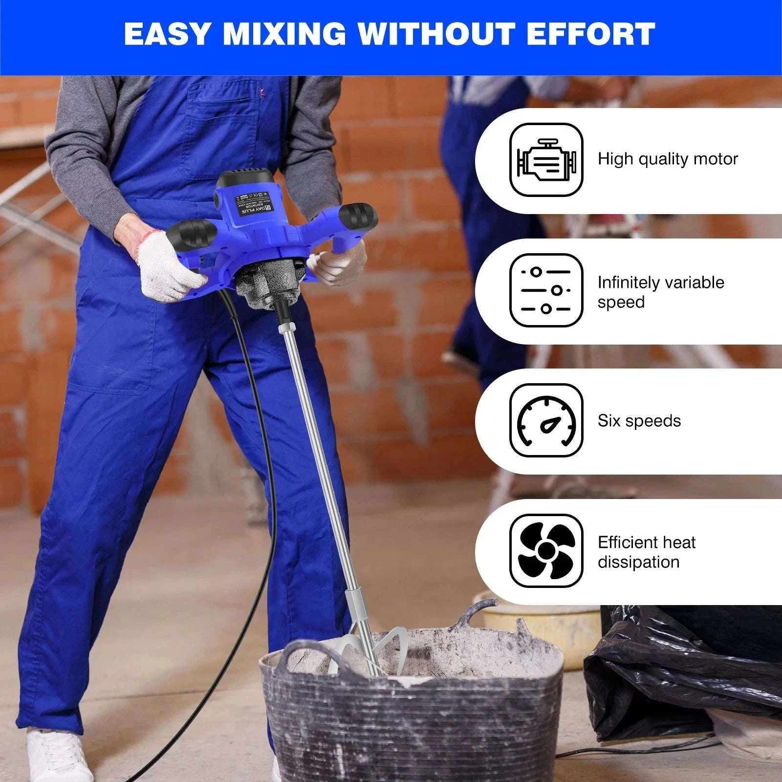 Handheld Paint Concrete Mixer with Adjustable 6-Speed Control-Orange / UNITED KINGDOM