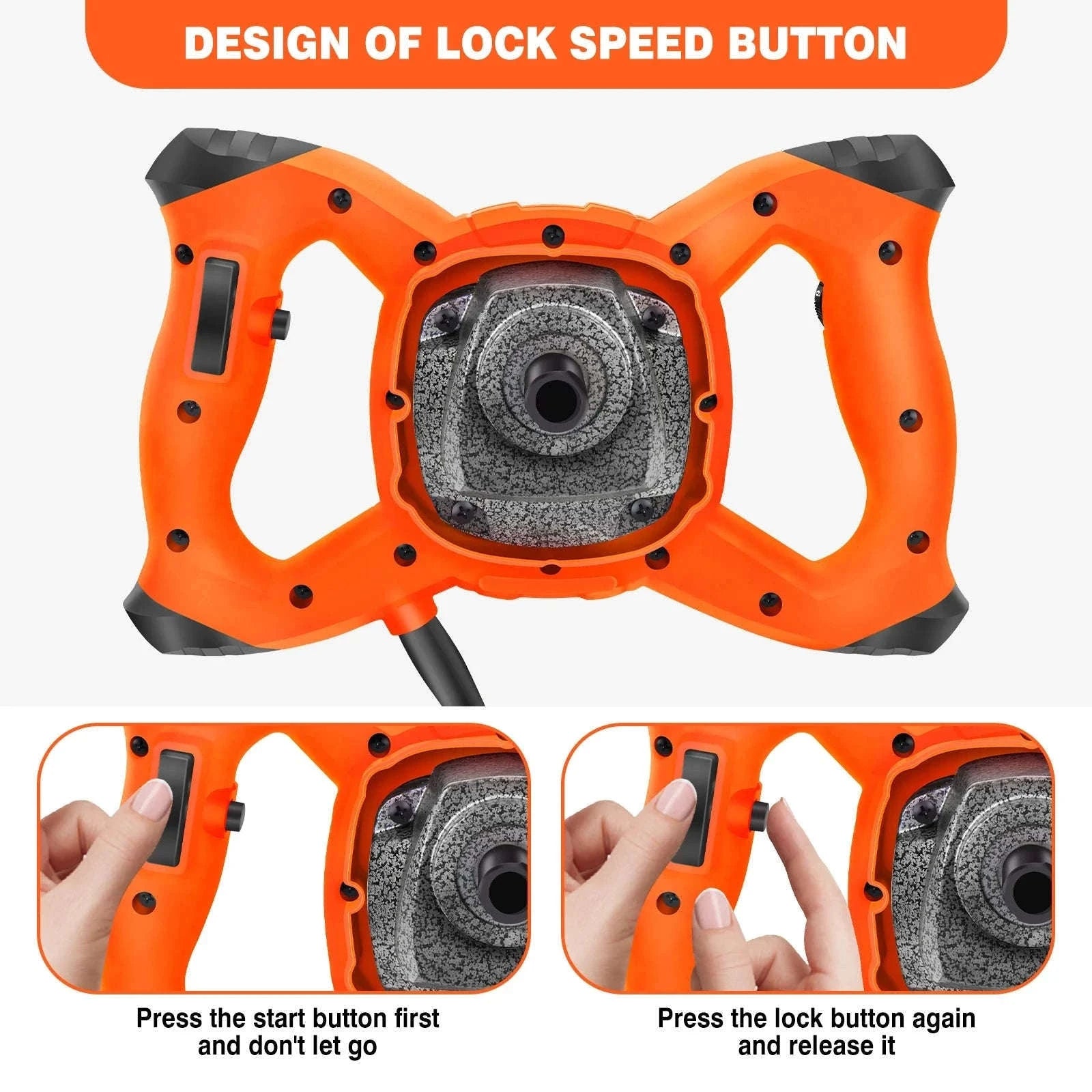 Handheld Paint Concrete Mixer with Adjustable 6-Speed Control-Orange / UNITED KINGDOM