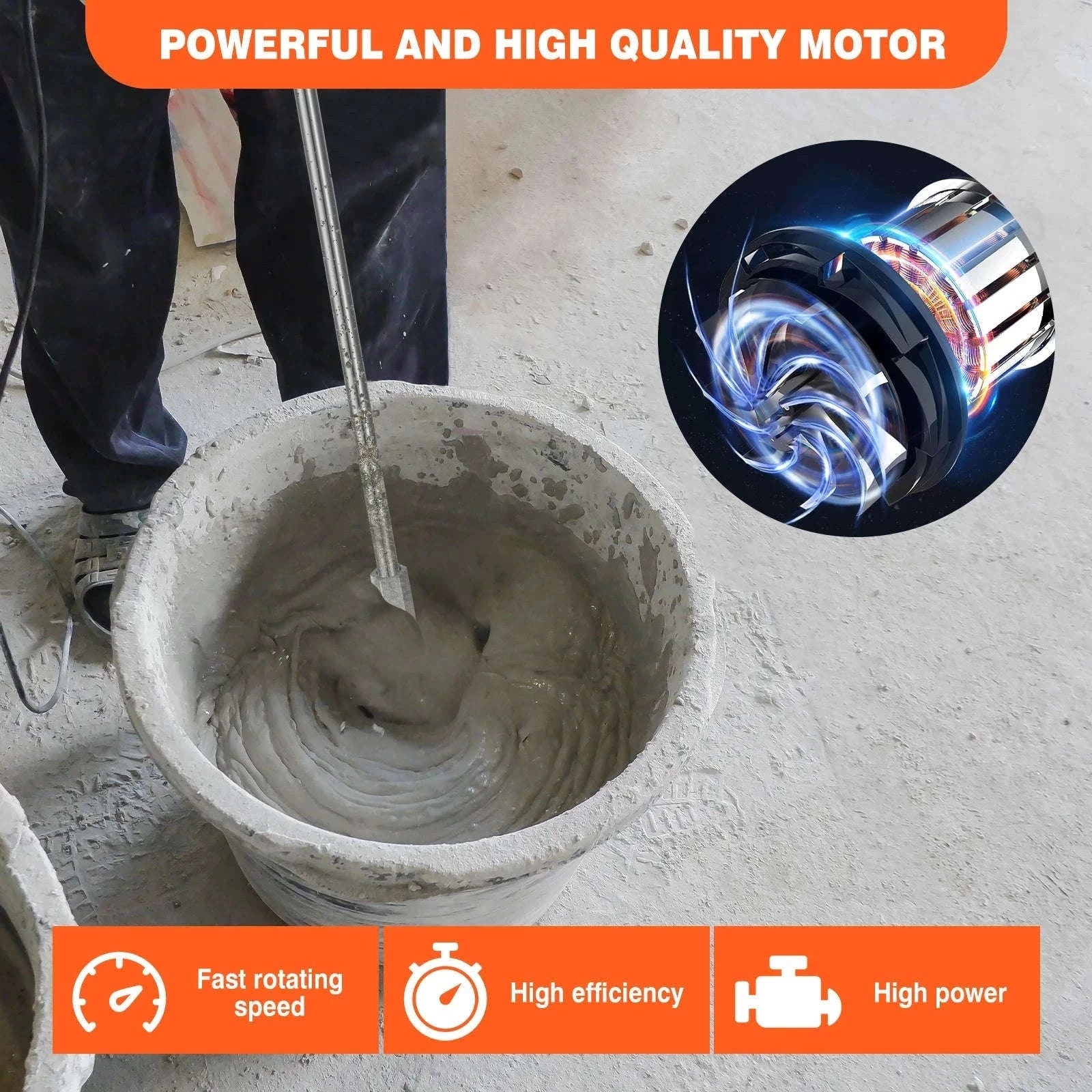 Handheld Paint Concrete Mixer with Adjustable 6-Speed Control-Orange / UNITED KINGDOM