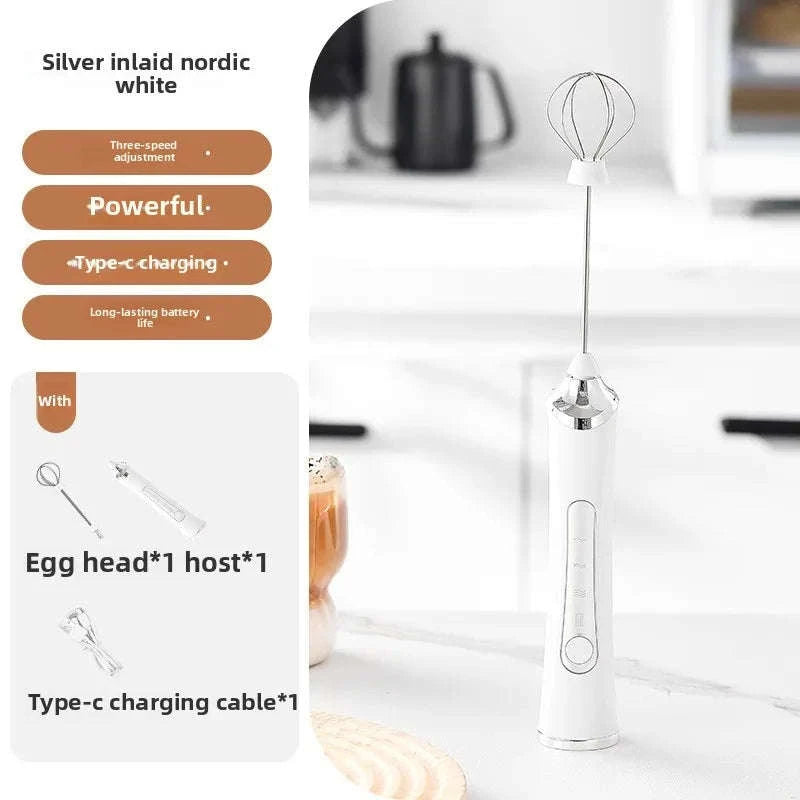 Handheld Rechargeable Milk Frother with 3 Whisks and 3 Speeds-United States / YELLOW