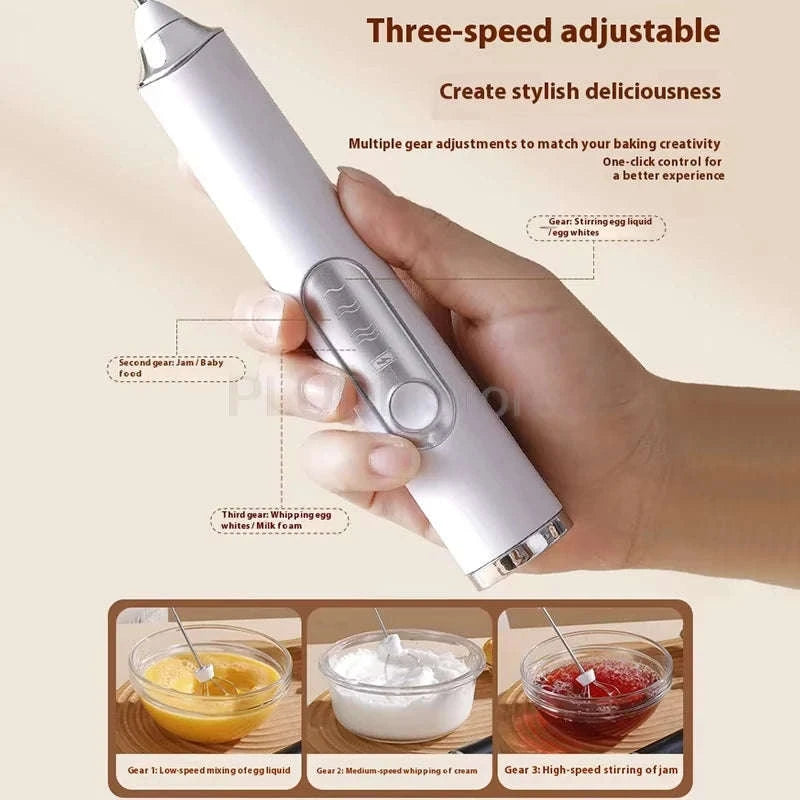 Handheld Rechargeable Milk Frother with 3 Whisks and 3 Speeds-United States / YELLOW