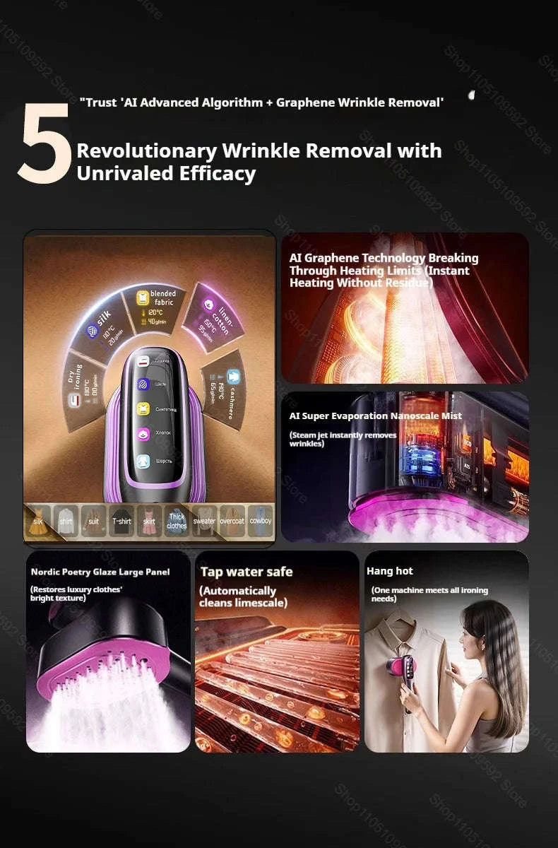 Handheld Steam Iron Garment Steamer – Portable Mini Clothing Steamer-Purple Board / EU