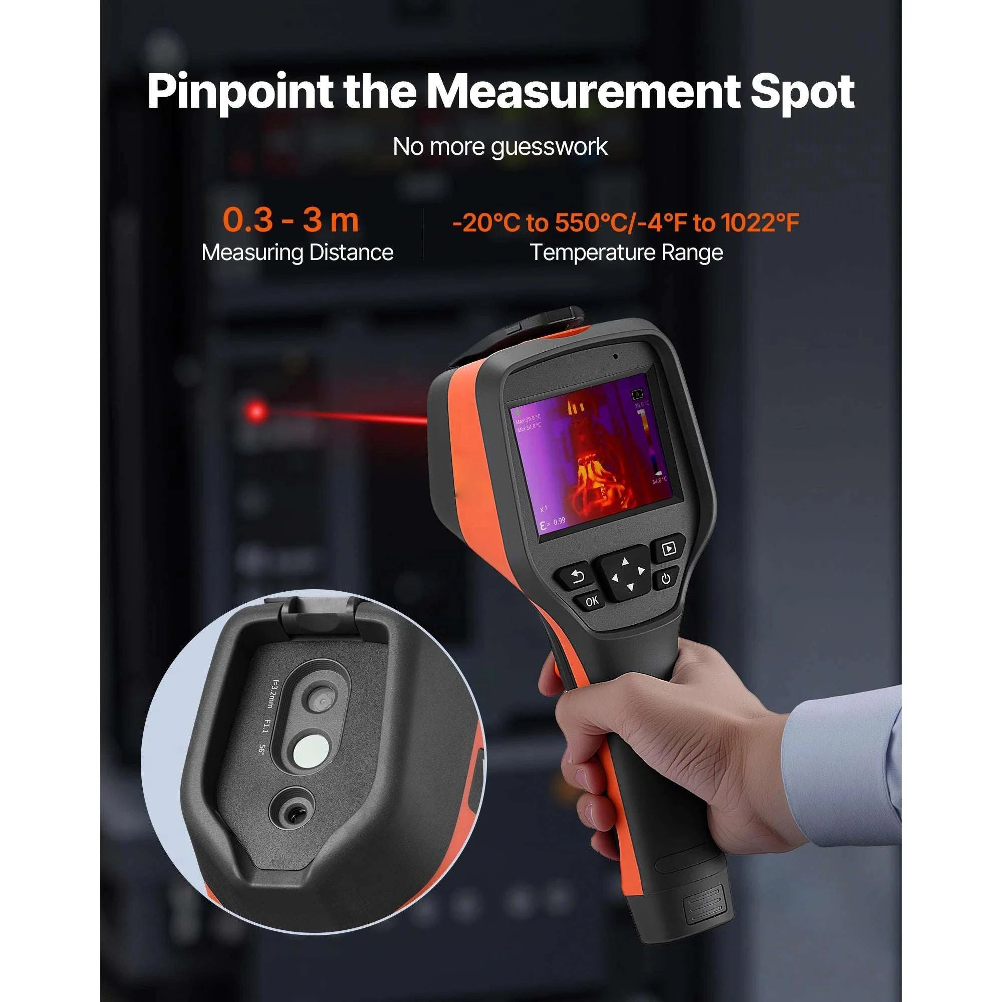 Handheld Thermal Camera 256x192 IR 2MP Visual 25Hz Imager-3.5inch / United States