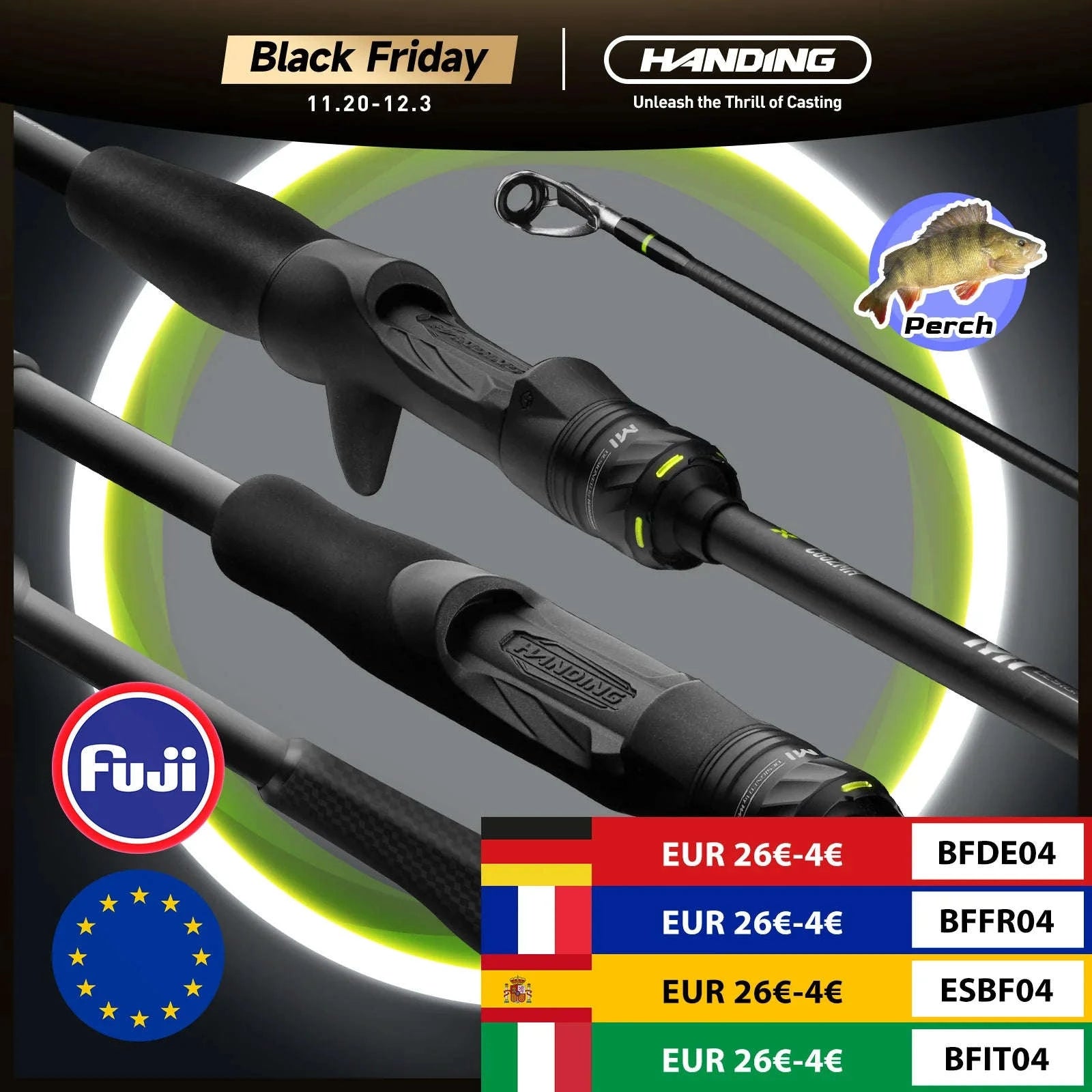 HANDING M1 Bass Fishing Rod with Fuji Guide Rings-Spin1.68m-MF-UL / spain