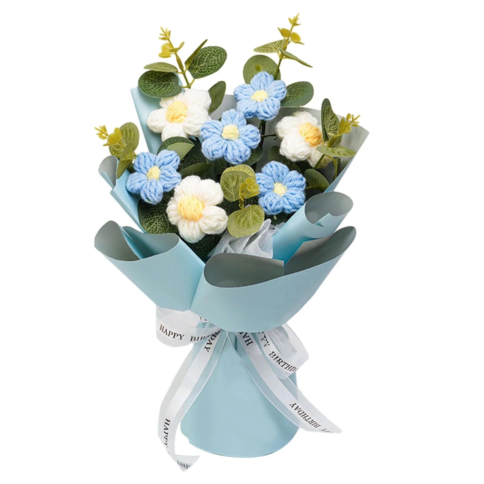 Handmade Crochet Flower Bouquet Knitted Floral Decoration-Blue 2