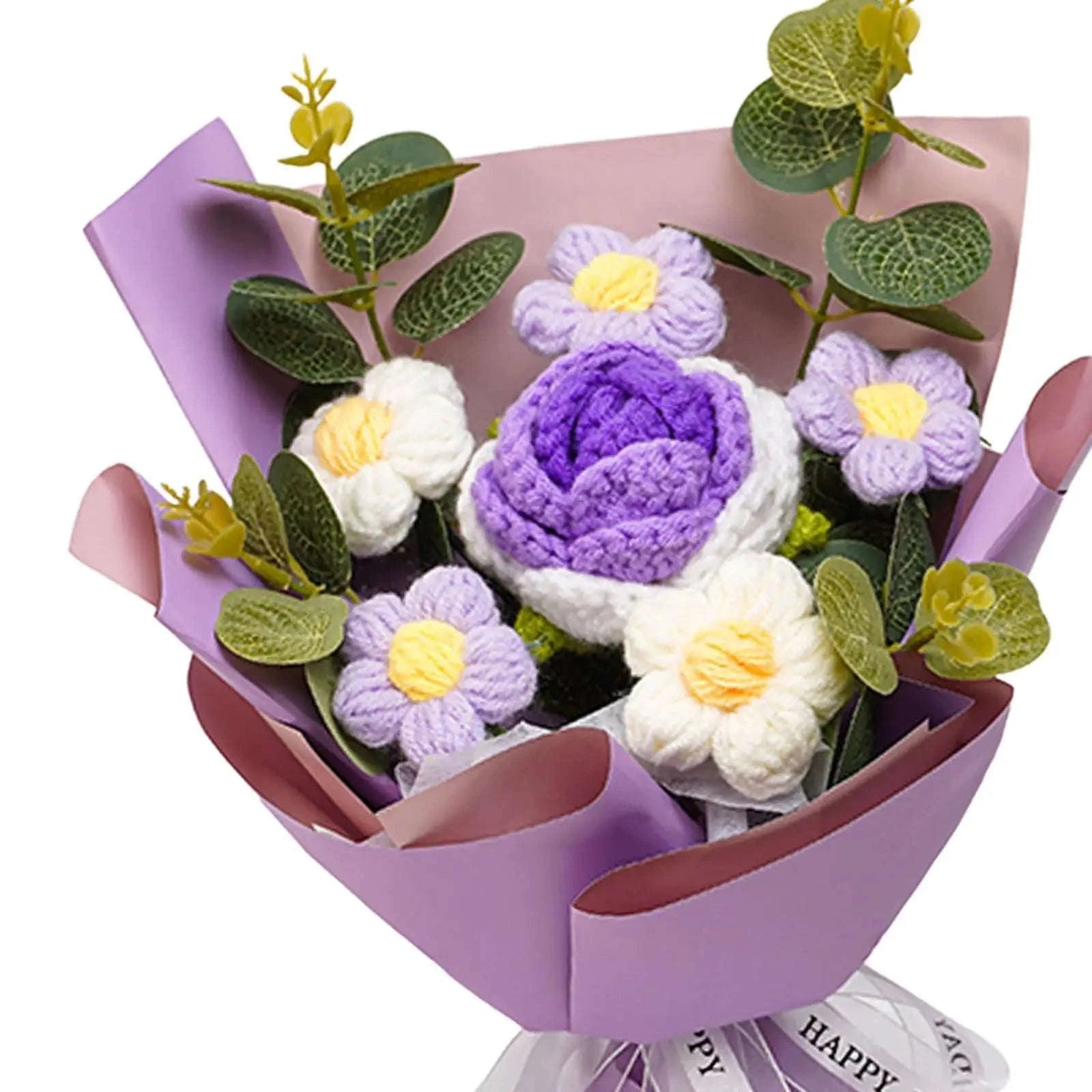 Handmade Crochet Flower Bouquet Knitted Floral Decoration-Blue 2