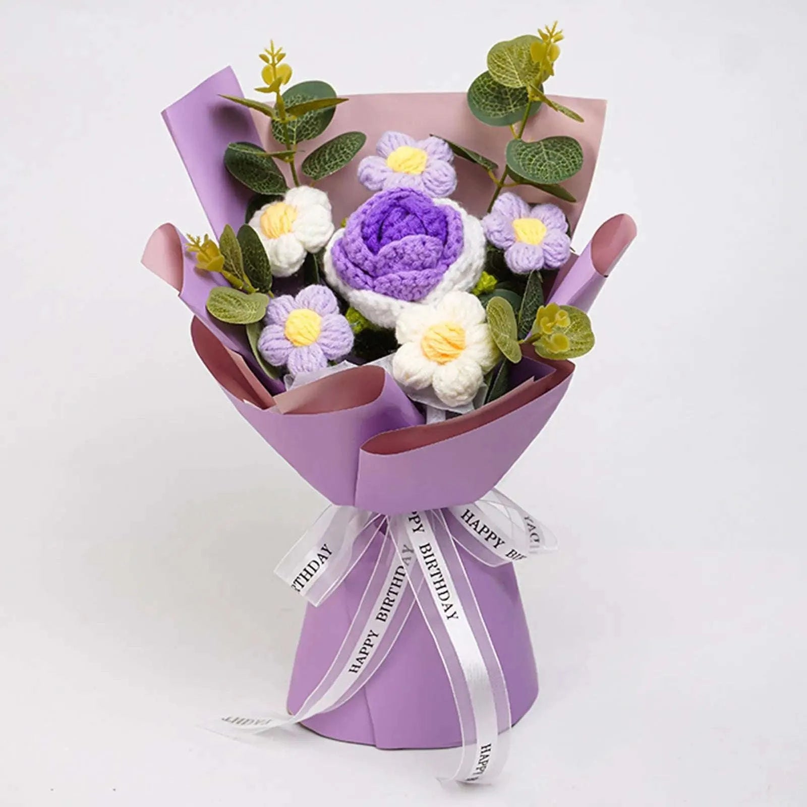 Handmade Crochet Flower Bouquet Knitted Floral Decoration-Blue 2