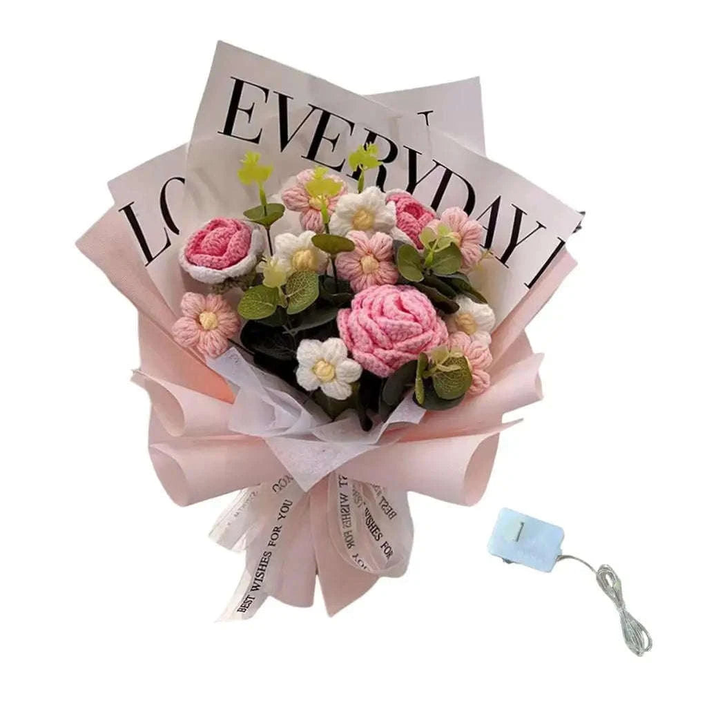 Handmade Crochet Flower Bouquet Knitted Floral Decoration-Blue 2