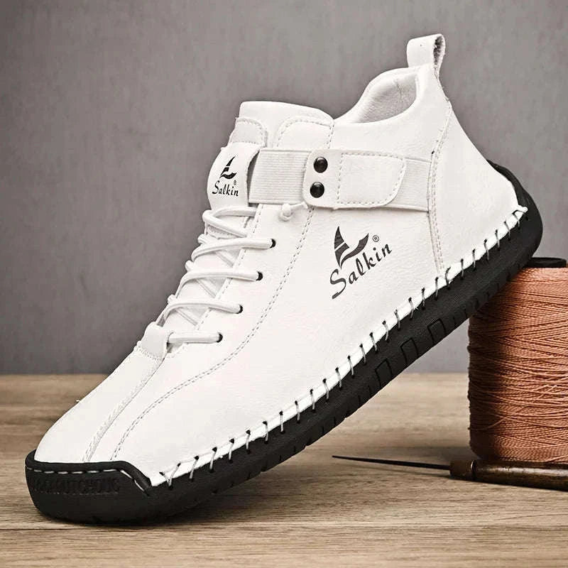 Handmade Leather Casual Men Shoes-Red / 39