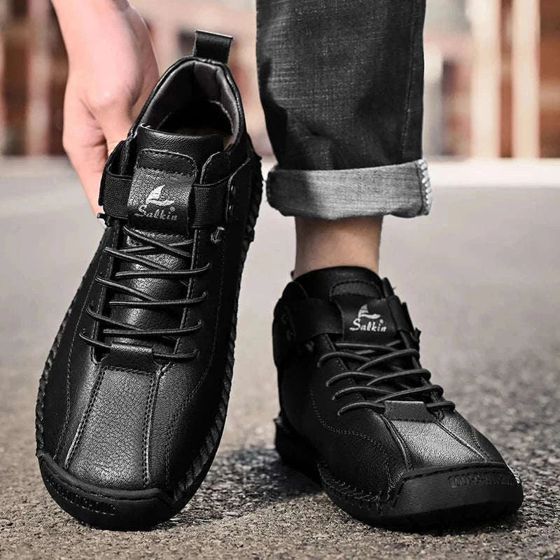 Handmade Leather Casual Men Shoes-Red / 39