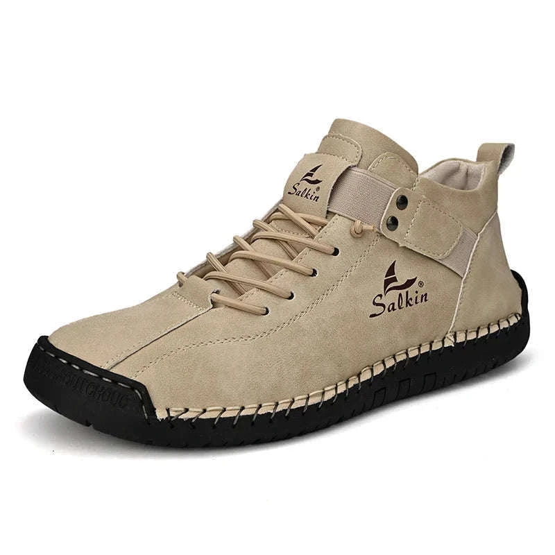 Handmade Leather Casual Men Shoes-Red / 39