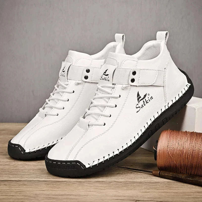 Handmade Leather Casual Men Shoes-Red / 39