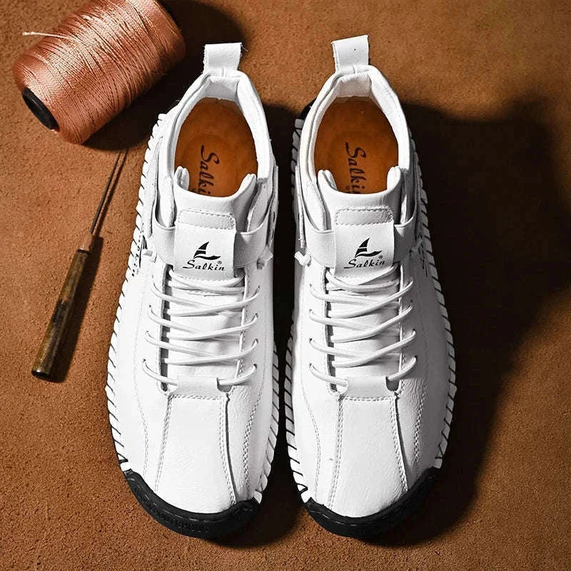 Handmade Leather Casual Men Shoes-Red / 39
