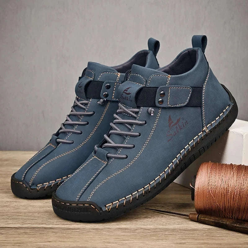 Handmade Leather Casual Men Shoes-Red / 39