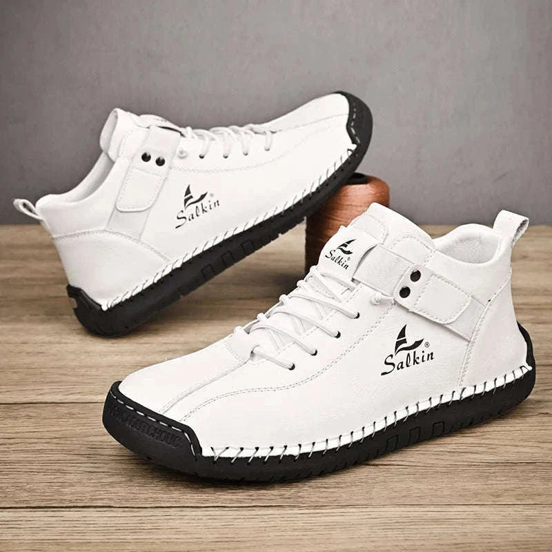 Handmade Leather Casual Men Shoes-Red / 39