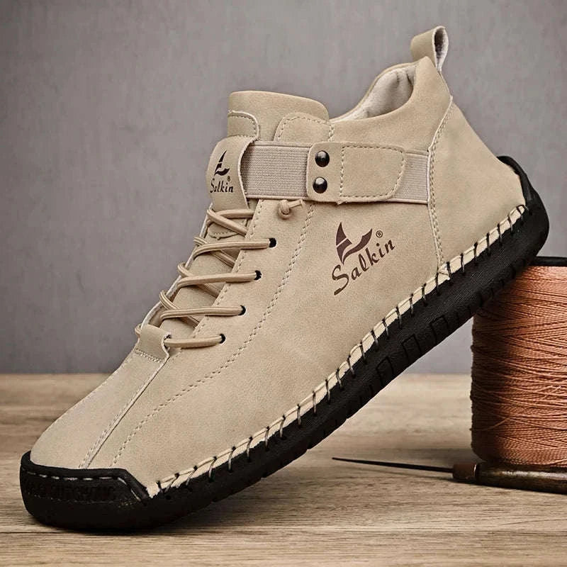 Handmade Leather Casual Men Shoes-Red / 39