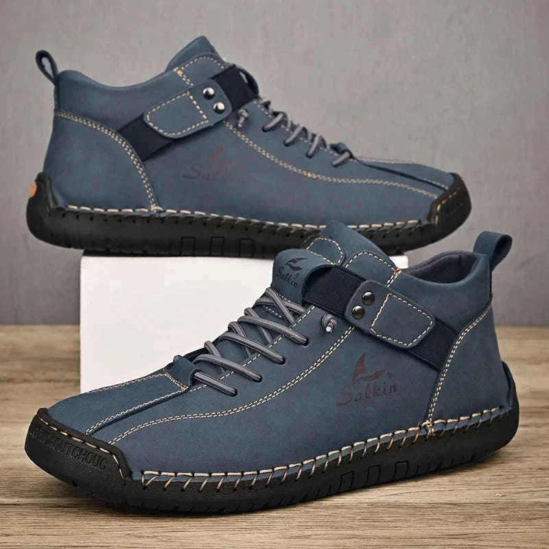Handmade Leather Casual Men Shoes-Red / 39