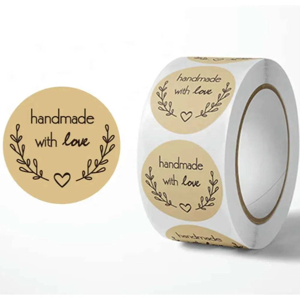 Handmade with Love Stickers – Vintage Kraft Paper Labels (500pcs)-H0126-500PCS