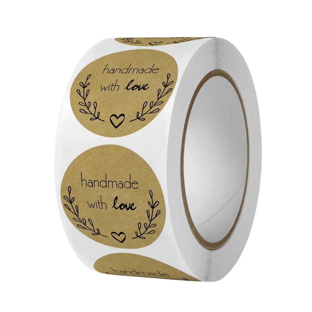 Handmade with Love Stickers – Vintage Kraft Paper Labels (500pcs)-H0126-500PCS