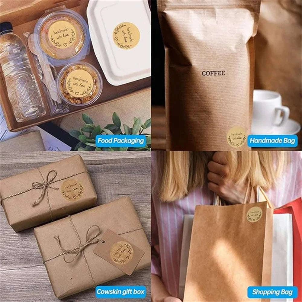 Handmade with Love Stickers – Vintage Kraft Paper Labels (500pcs)-H0126-500PCS