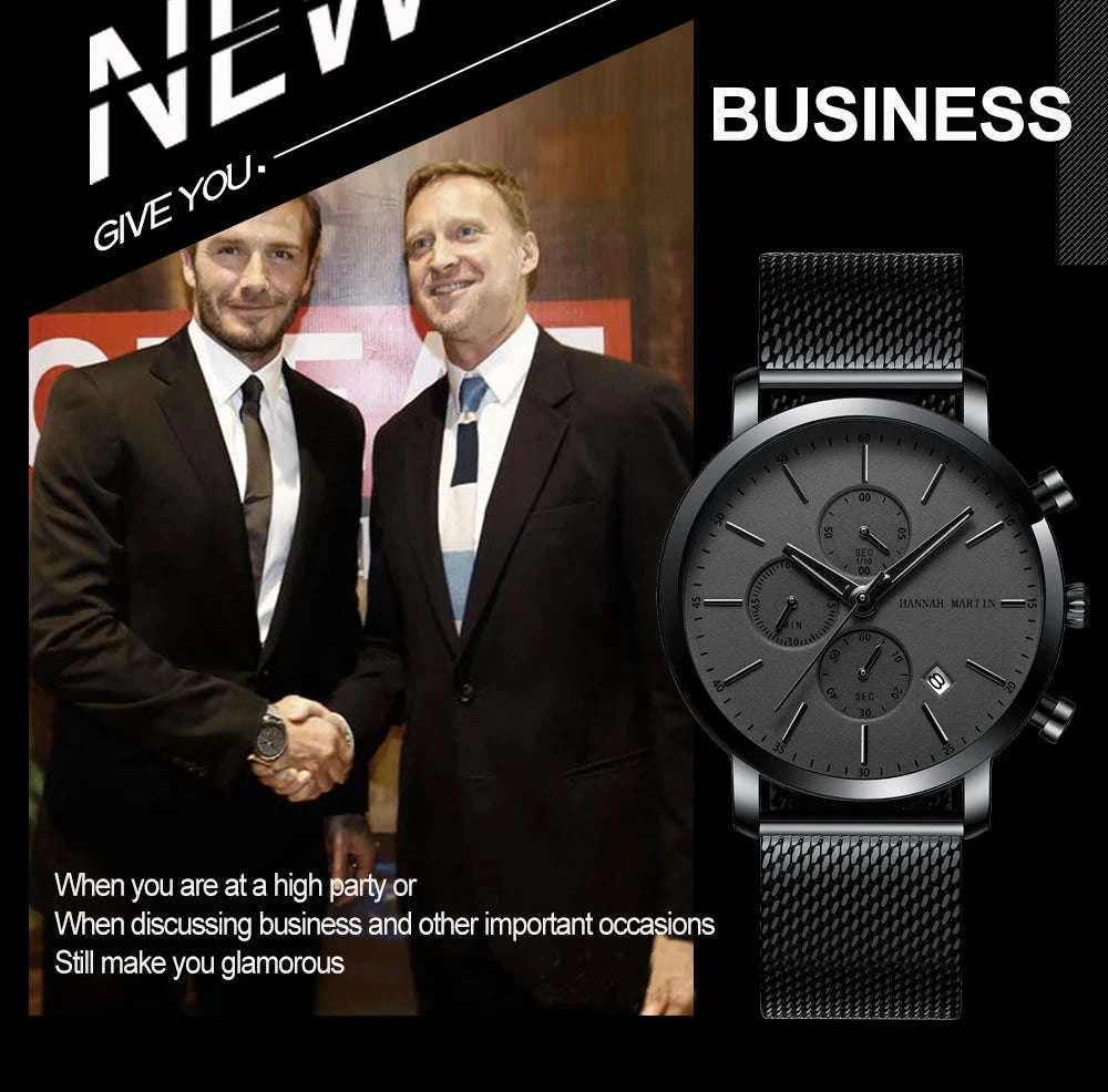 Hannah Martin Men's Stainless Steel Business Sports Quartz Watch-1092G-JH-TZ / United States