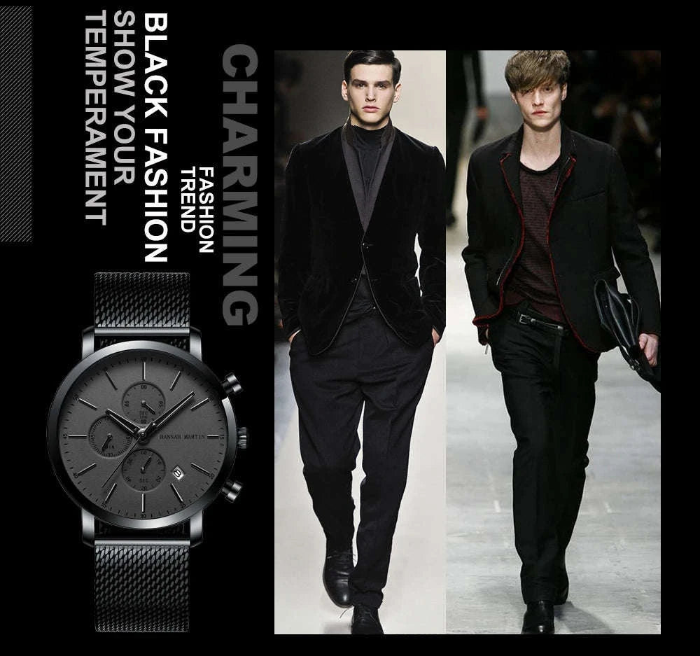 Hannah Martin Men's Stainless Steel Business Sports Quartz Watch-1092G-JH-TZ / United States