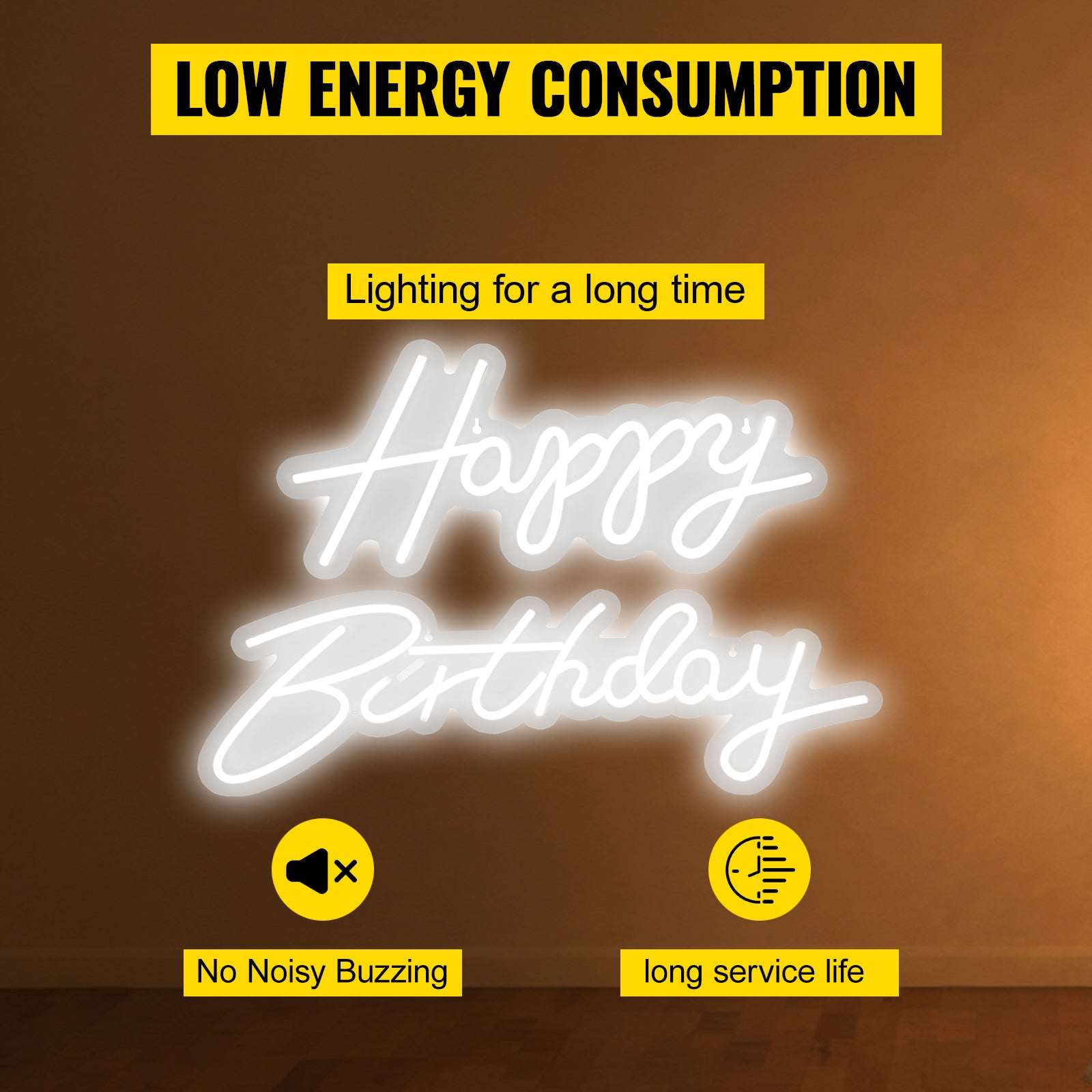 Happy Birthday LED Neon Sign with Remote & Adjustable Brightness-Warm White 31W / United States