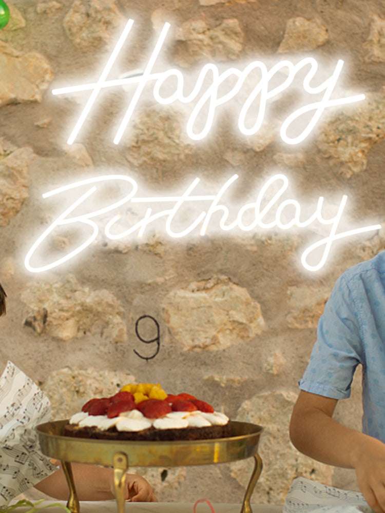 Happy Birthday LED Neon Sign with Remote & Adjustable Brightness-Warm White 31W / United States
