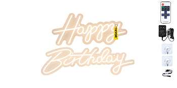 Happy Birthday LED Neon Sign with Remote & Adjustable Brightness-Warm White 31W / United States