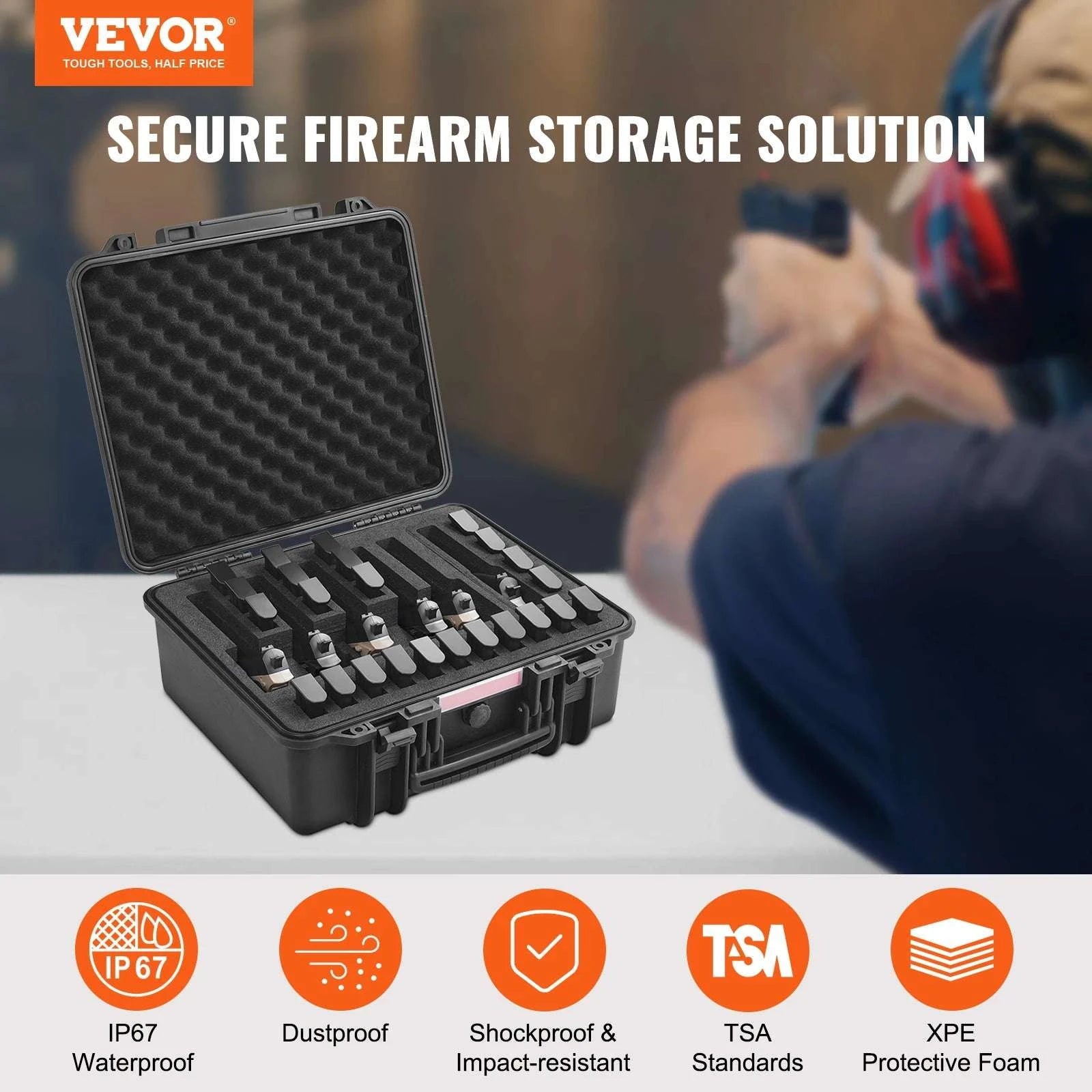 Hard Pistol Case with Pre-Cut Foam IP67 Waterproof TSA Lockable-19.3x17.1x8.3in Foam / United States