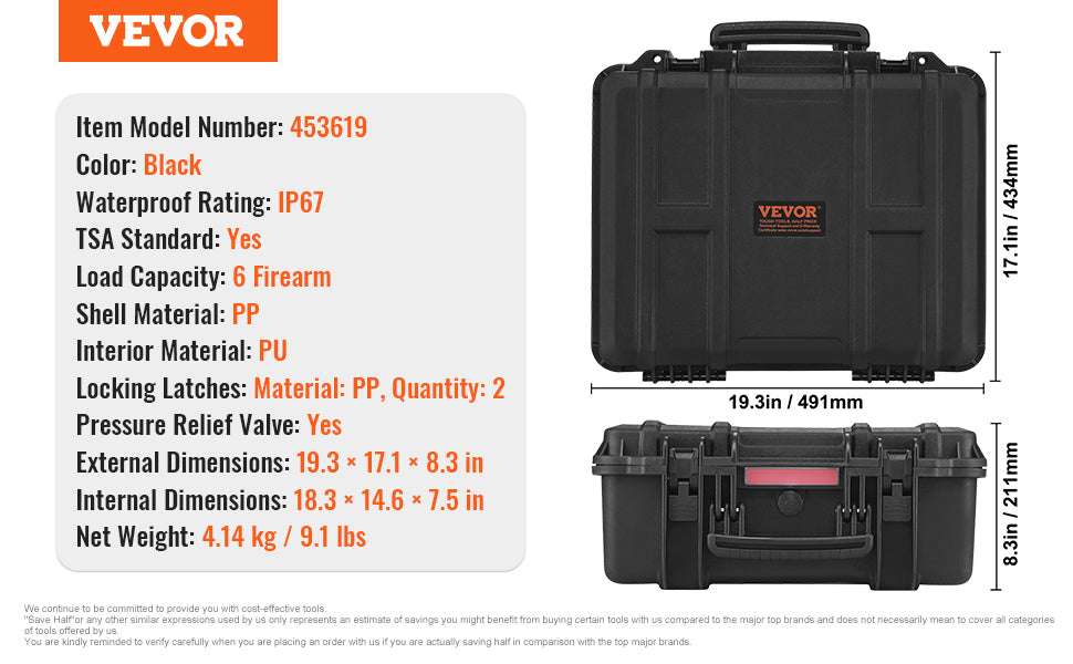Hard Pistol Case with Pre-Cut Foam IP67 Waterproof TSA Lockable-19.3x17.1x8.3in Foam / United States