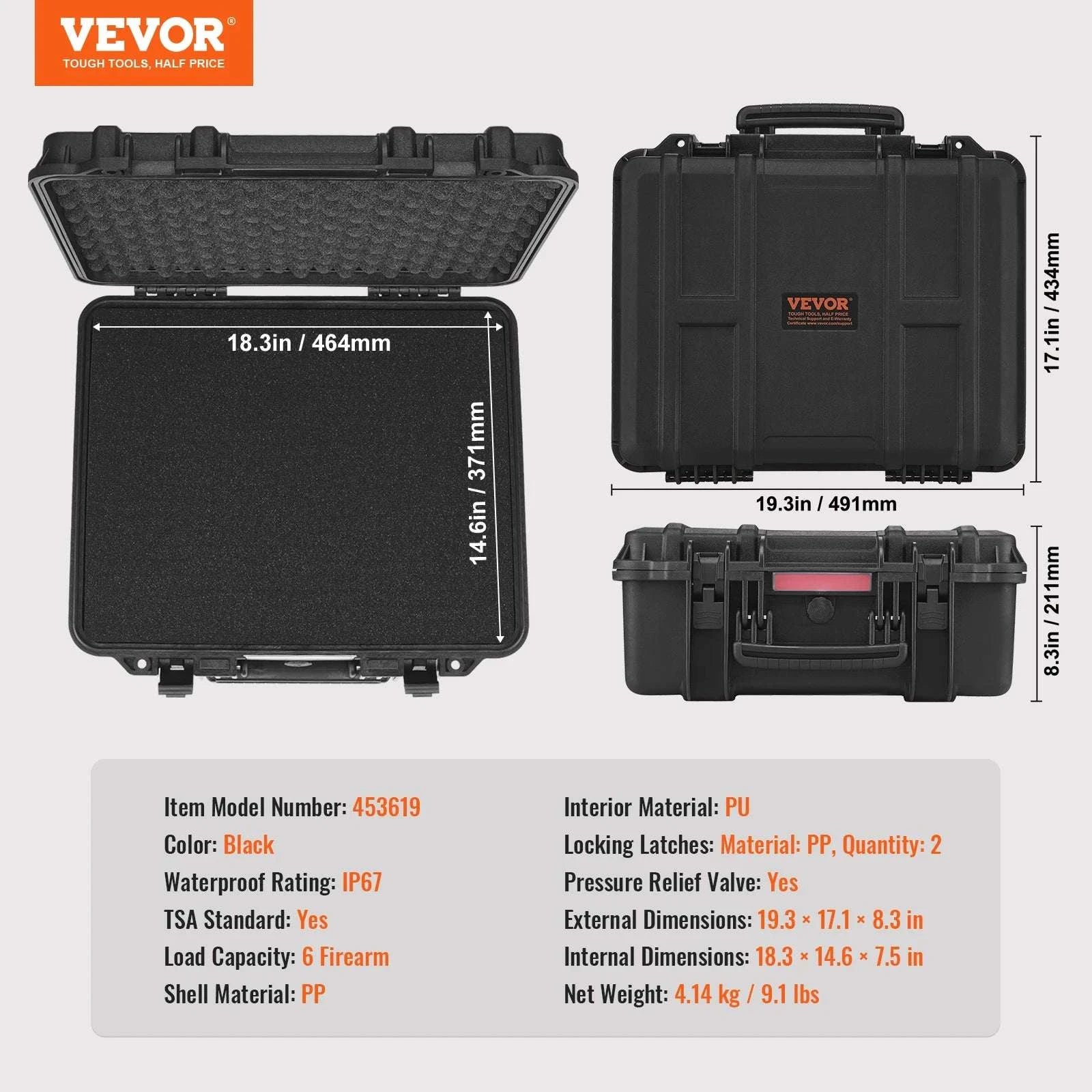 Hard Pistol Case with Pre-Cut Foam IP67 Waterproof TSA Lockable-19.3x17.1x8.3in Foam / United States