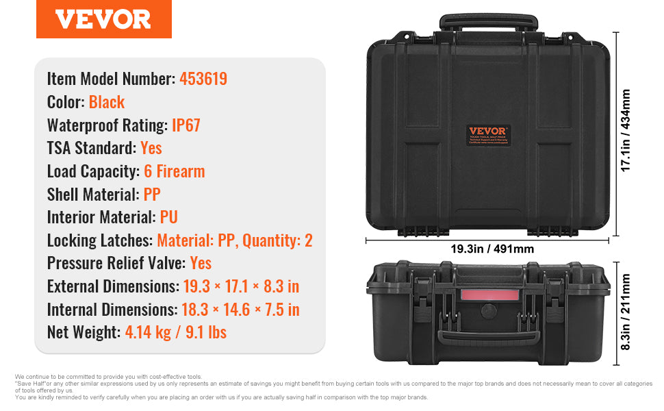 Hard Pistol Case with Pre-Cut Foam IP67 Waterproof TSA Lockable