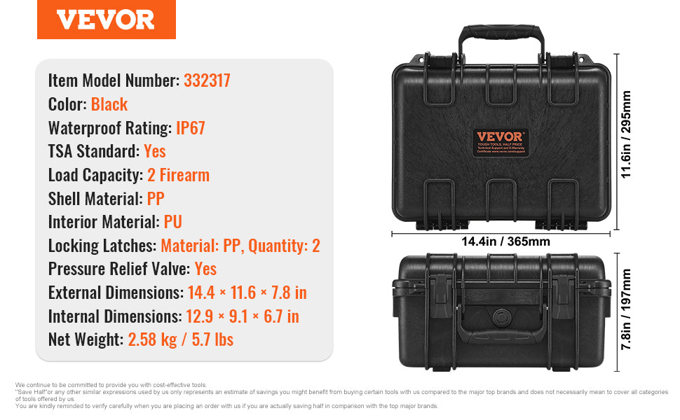 Hard Pistol Case with Pre-Cut Foam IP67 Waterproof TSA Lockable