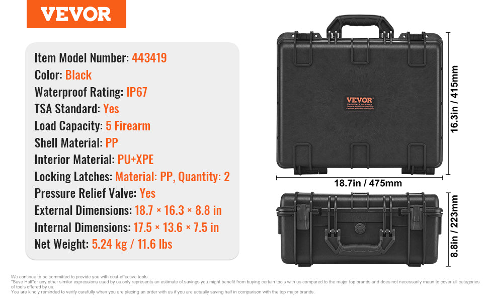 Hard Pistol Case with Pre-Cut Foam IP67 Waterproof TSA Lockable