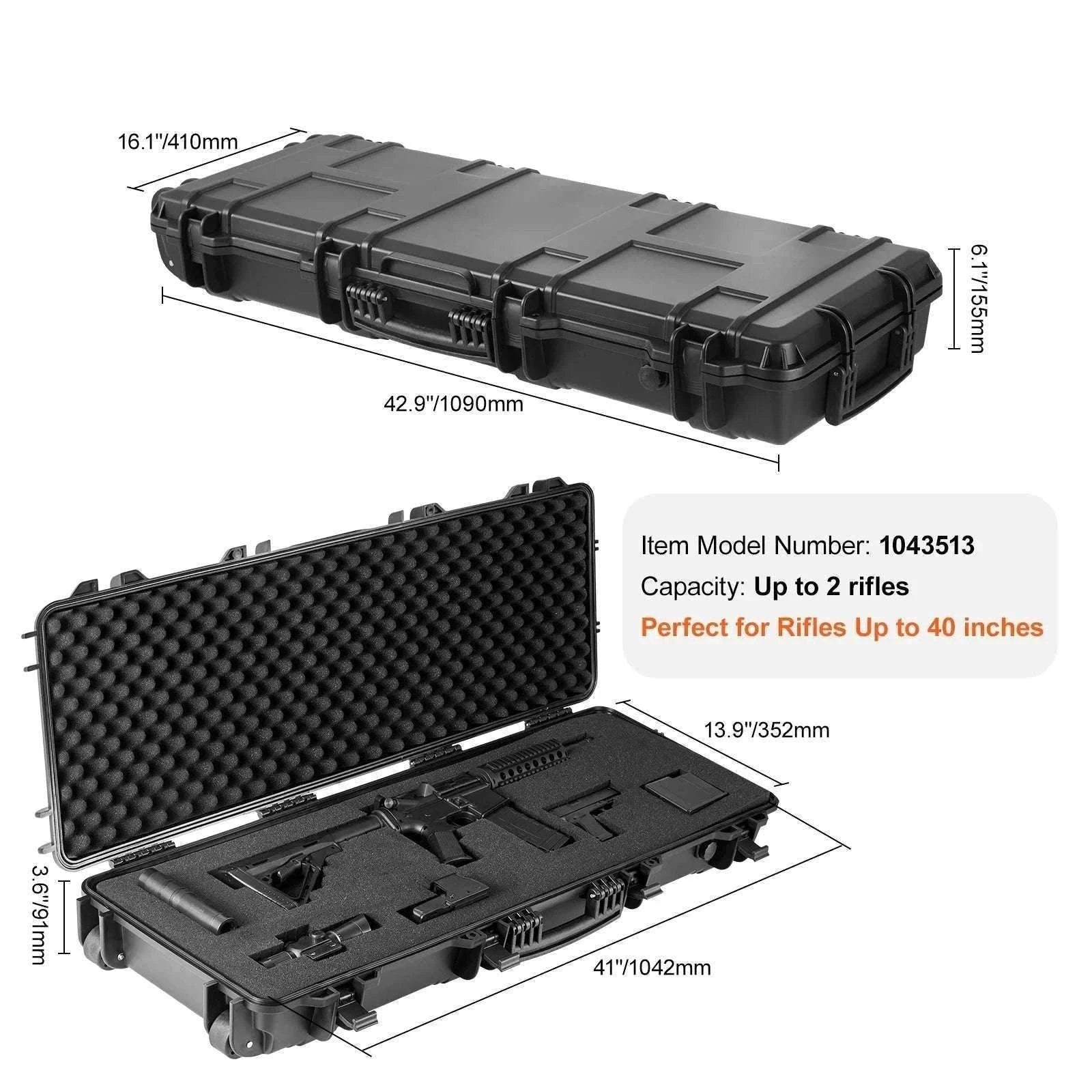 Hard Rifle Case with Wheels Waterproof Shockproof Gun Storage-50 in / Poland