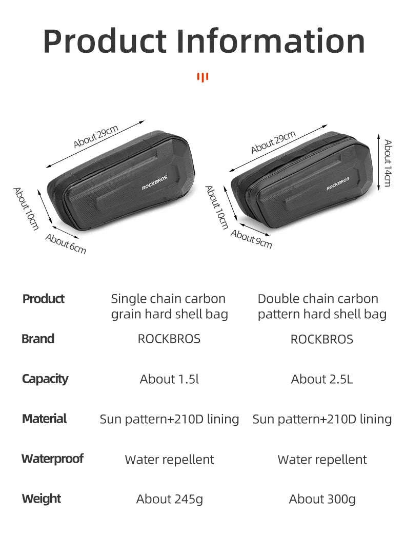 Hard Shell Bicycle Top Tube Bag 1.5L Waterproof-B67