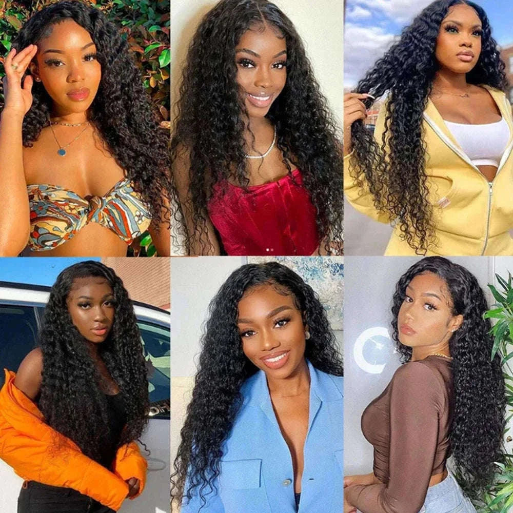 HD Transparent Deep Wave Frontal Wig, Curly Human Hair Lace Front-4x4 Lace Wig / 36inches / 200density|United States