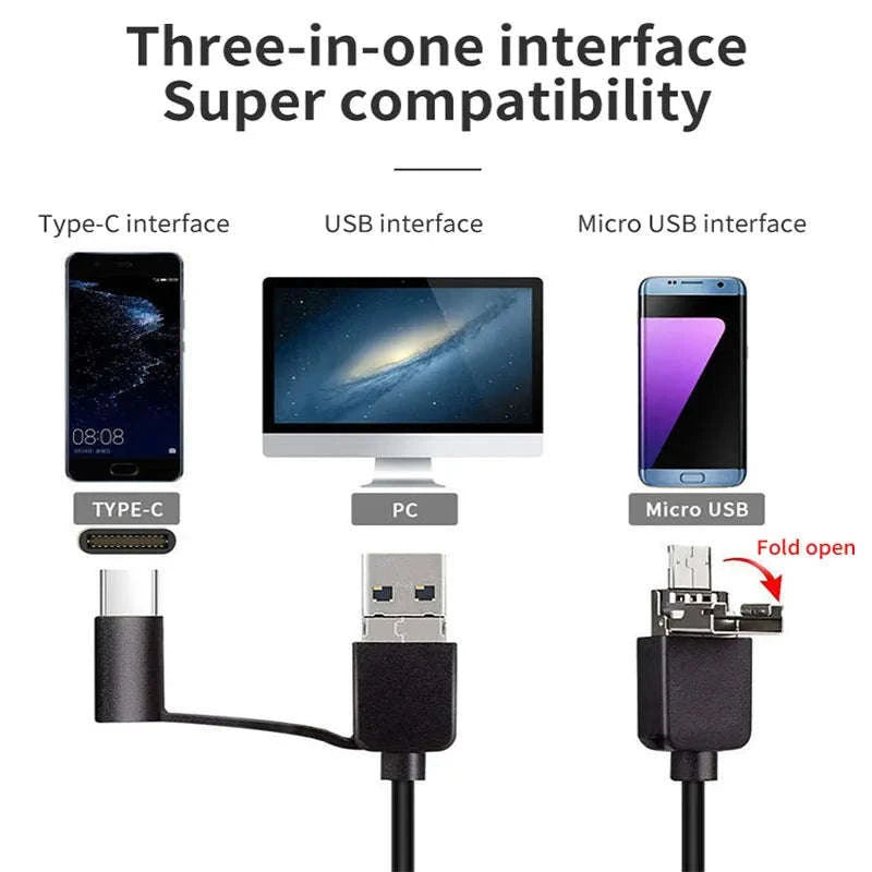 HD Waterproof Endoscope Camera with Semi‑Rigid Cable for Tight‑Space Inspection-1080P 8MM soft wire / 3m