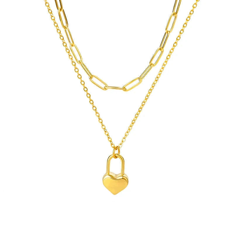 Heart Necklace for Women with Gold Plated Zircon Pendant-45cm / N01653G