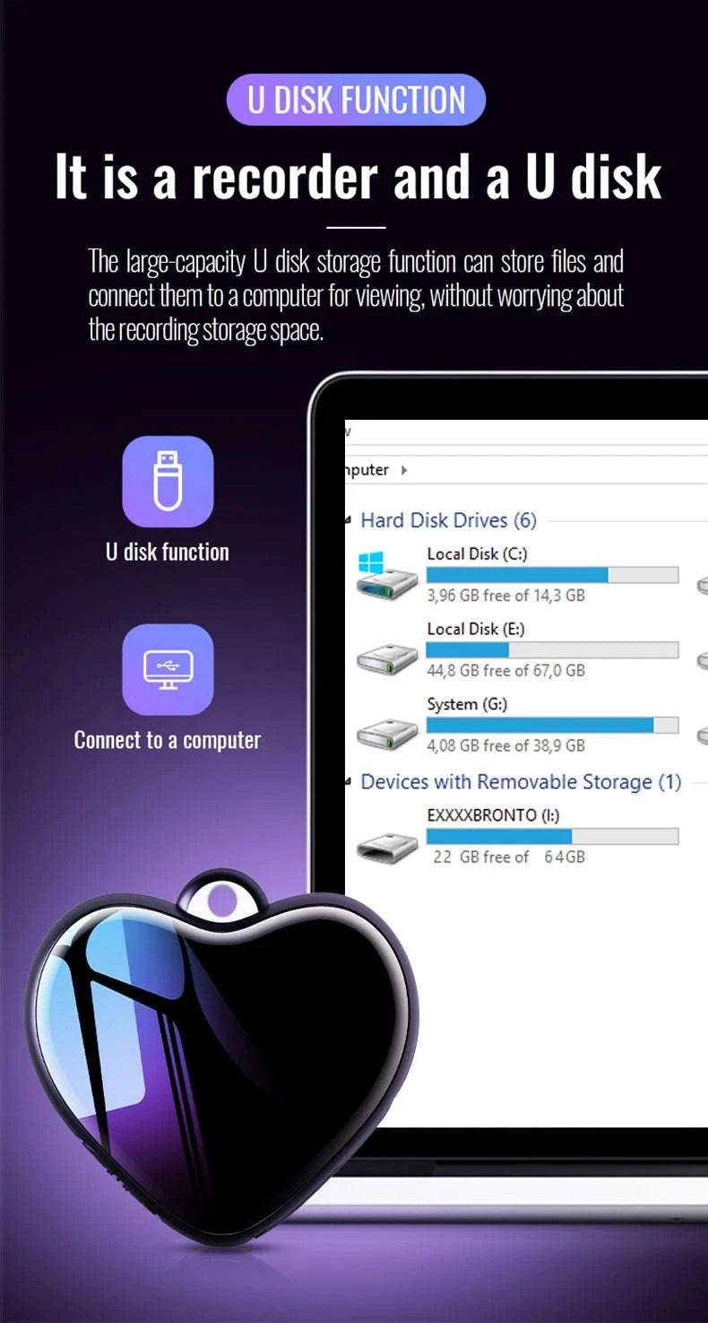 Heart-shaped Voice Recorder Q66-With iPhone OTG / CHINA / 8 GB