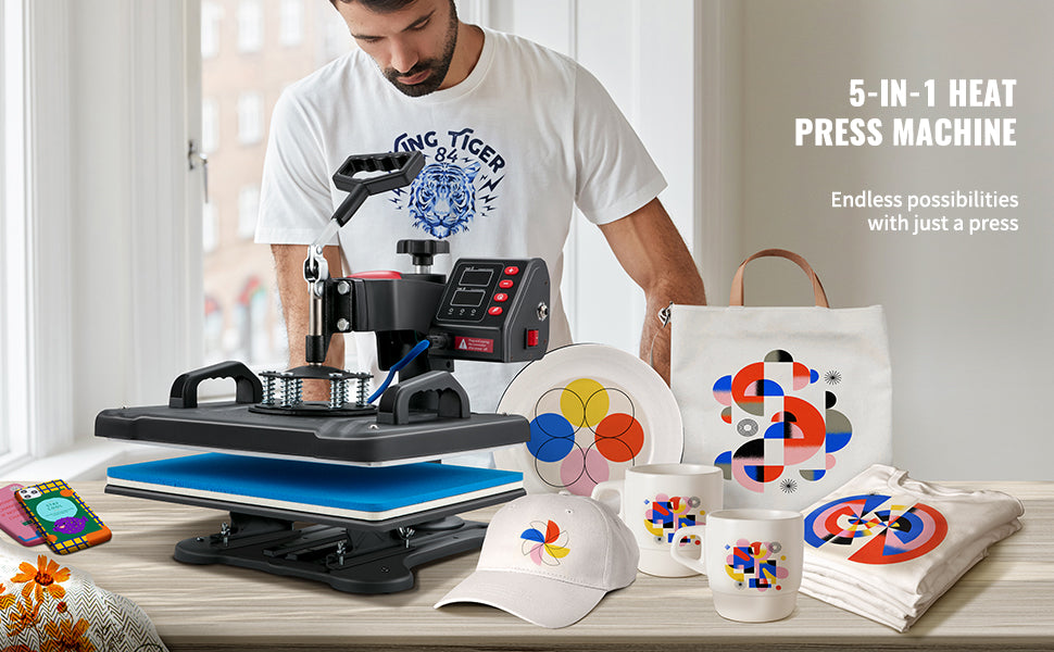5-in-1 Heat Press Machine 12x15" Clamshell Digital Control