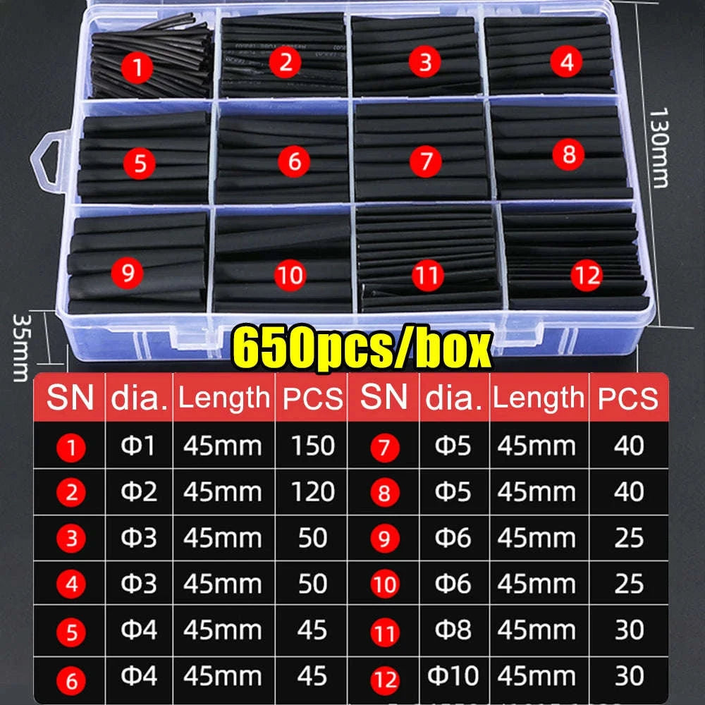 Heat Shrink Tube Kit – Thermoresistant Insulation Tubing-Black- 330pcs(box) / Mixed-size