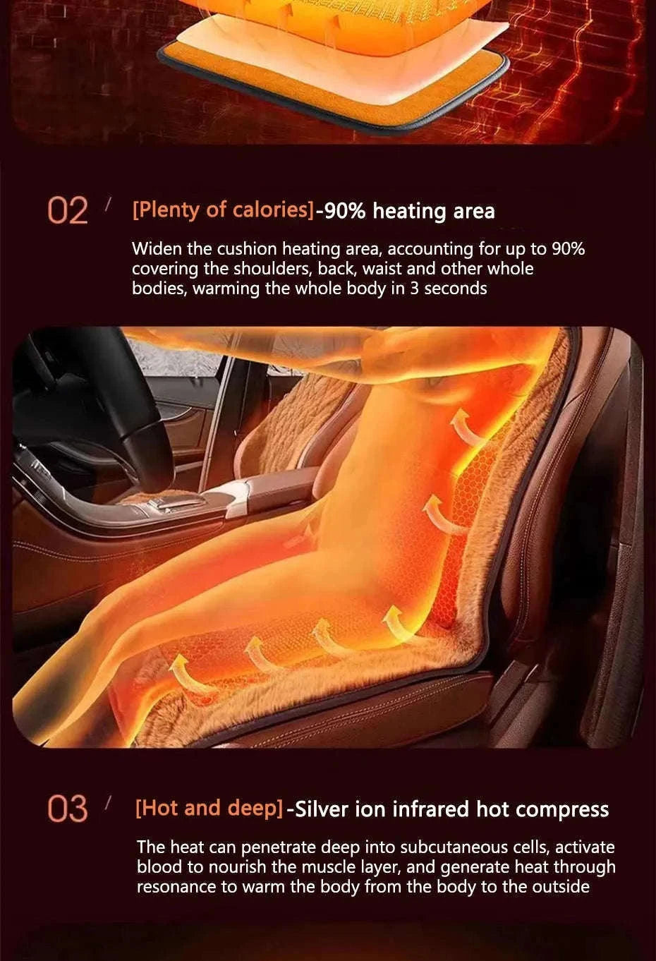 Heating Car Seat Cushion for Winter Driving-Black 1pc