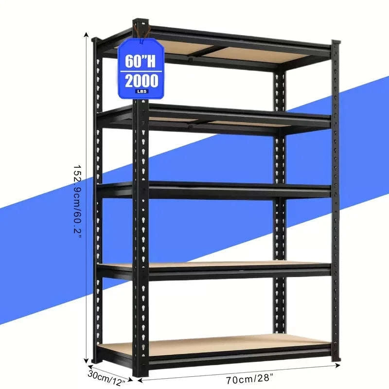 Heavy Duty 5-Tier Garage Shelving Unit 2000 lb Capacity Adjustable-60 H Black / United States